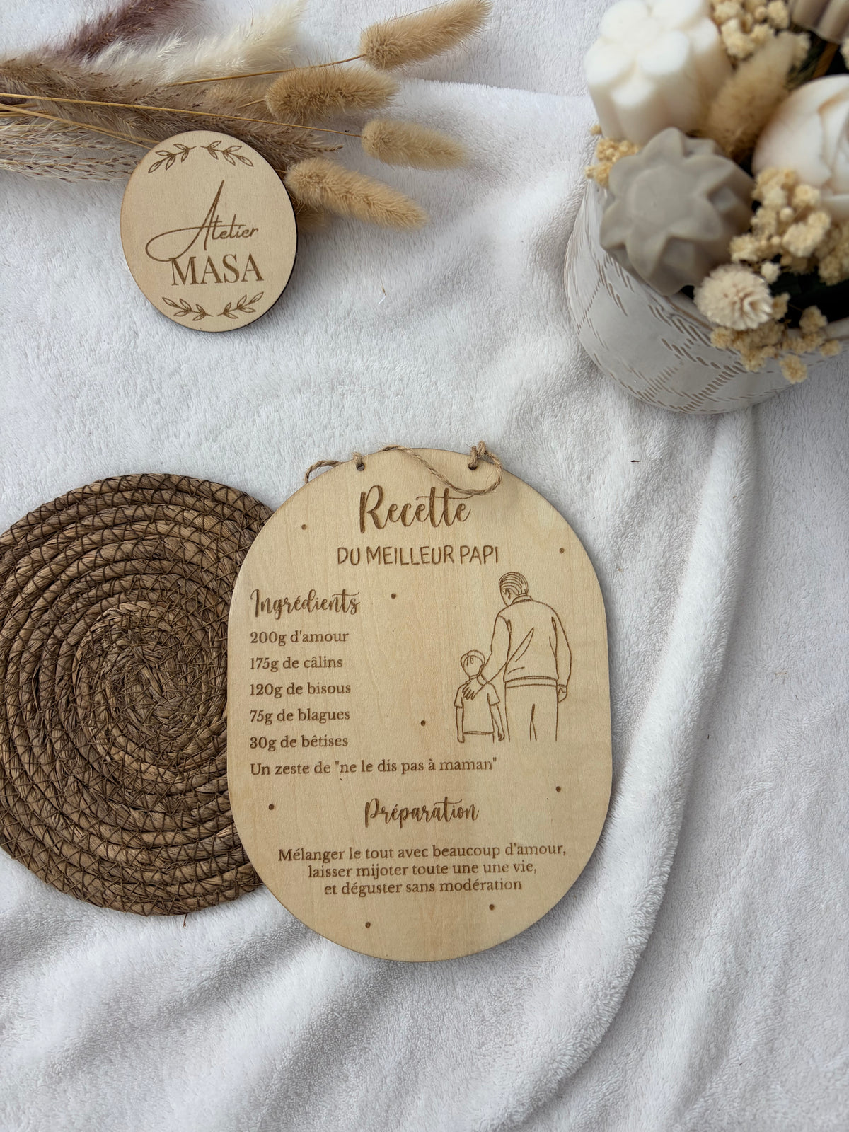 Plaque « Recette du meilleur Papi » en bois