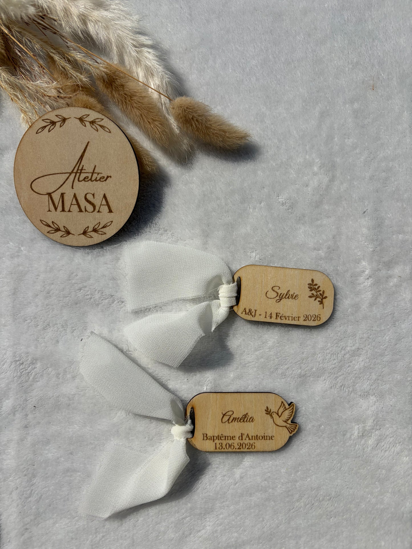 Marque-place bois personnalisé gravure laser - Mariage baptême