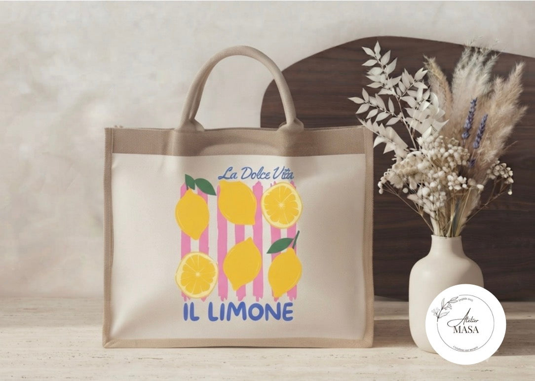 Sac cabas en toile de jute imprimé – Grand format 21 L