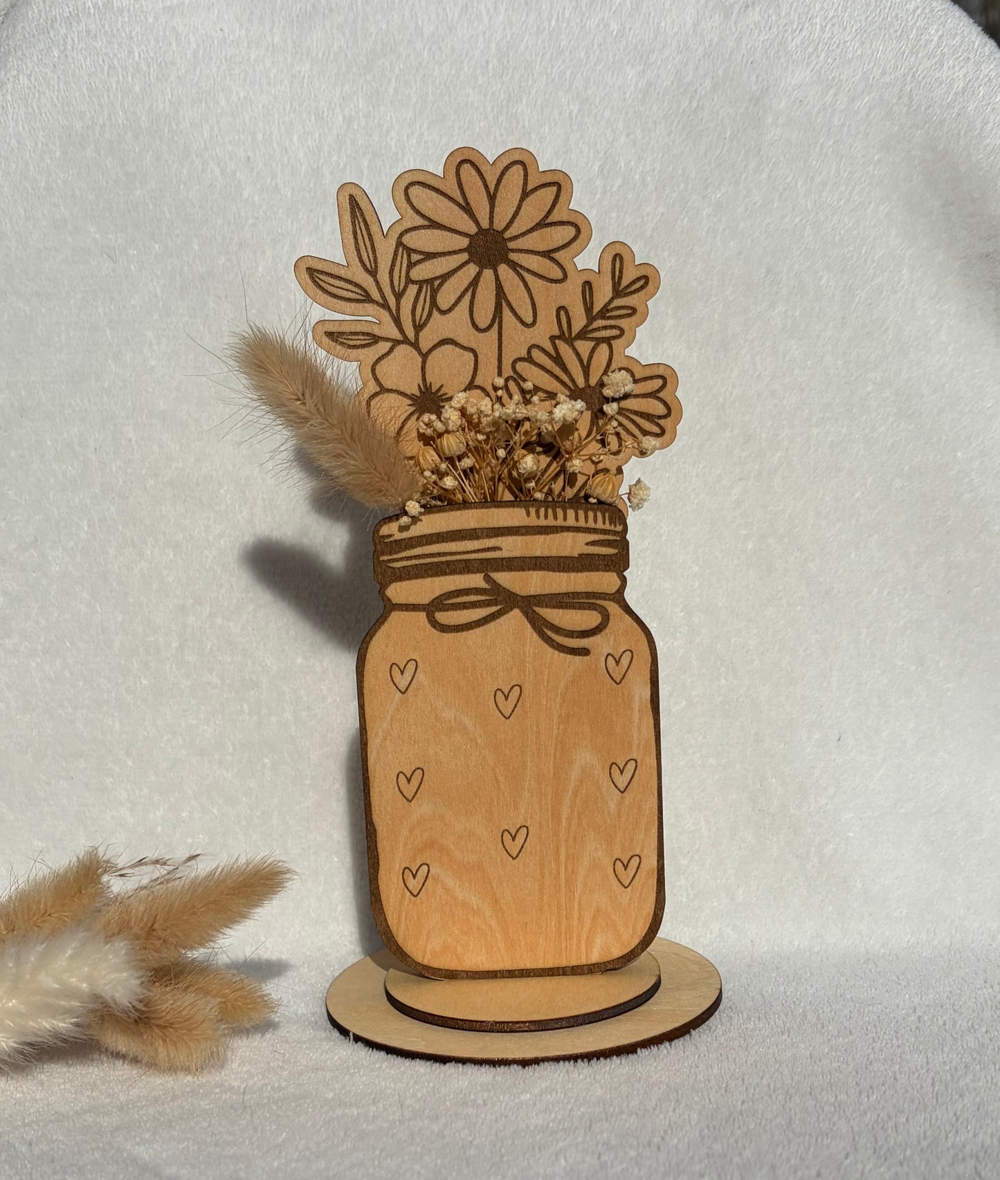 Vase bois gravé personnalisé – Décoration fleurs séchées