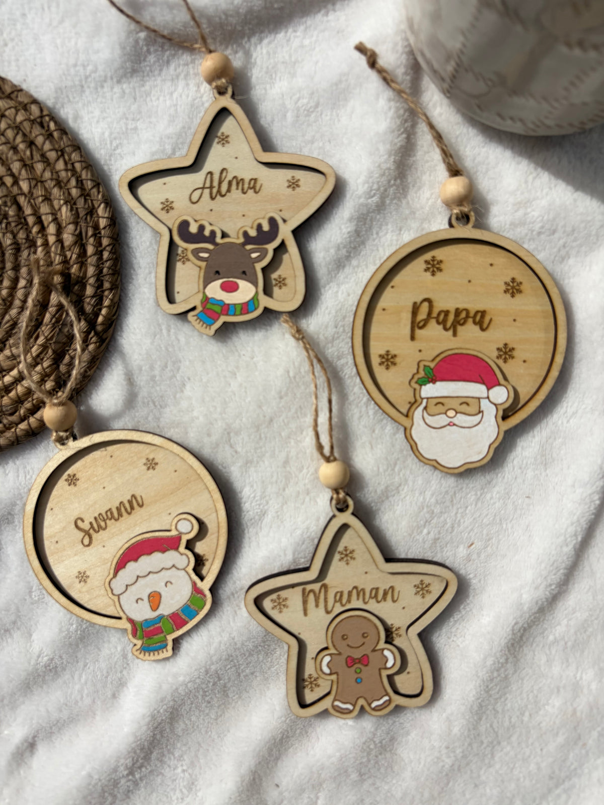 Boule de Noël bois personnage personnalisée - Décoration sapin