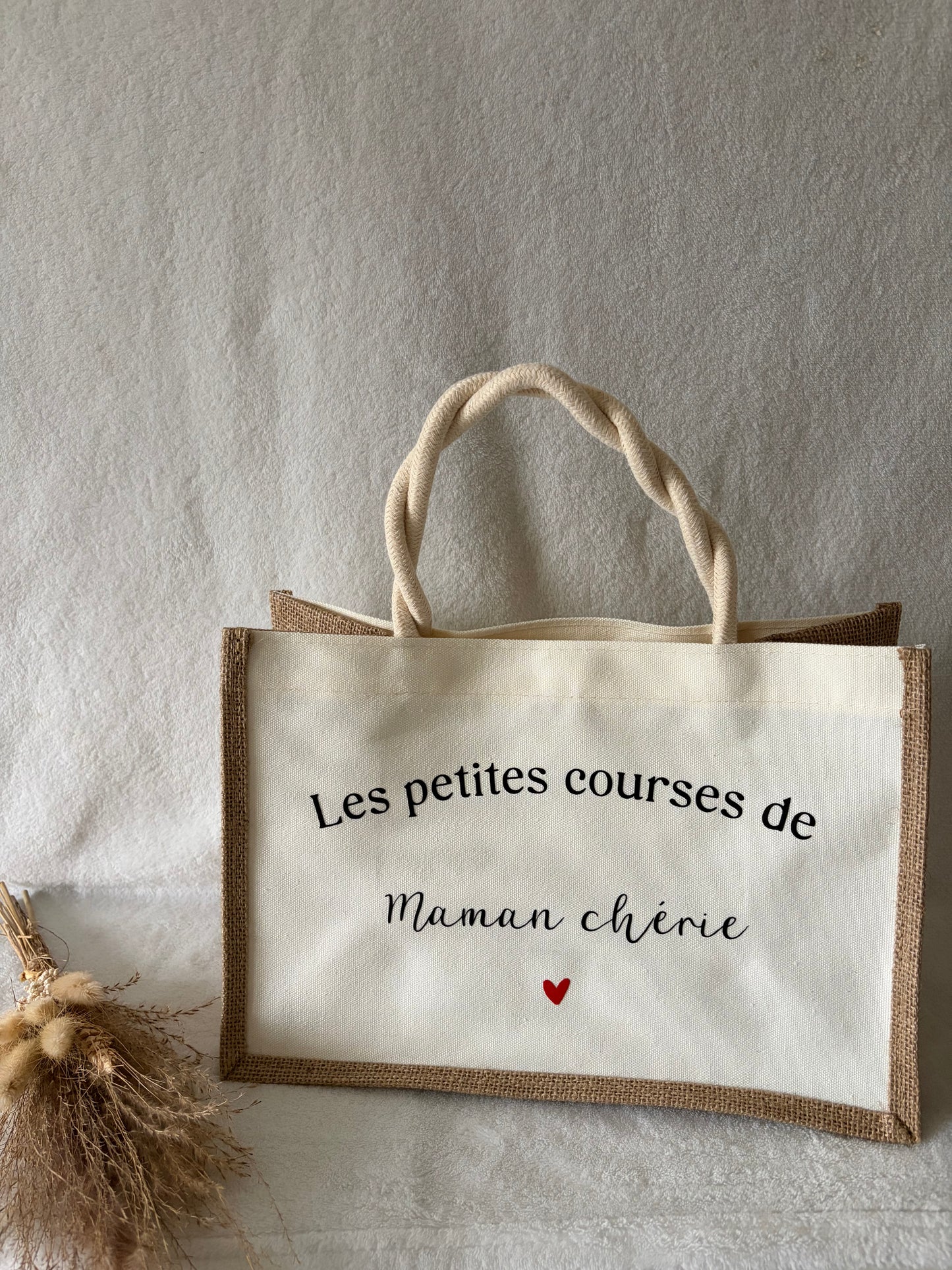 Sac en toile de jute les petites courses de maman chérie