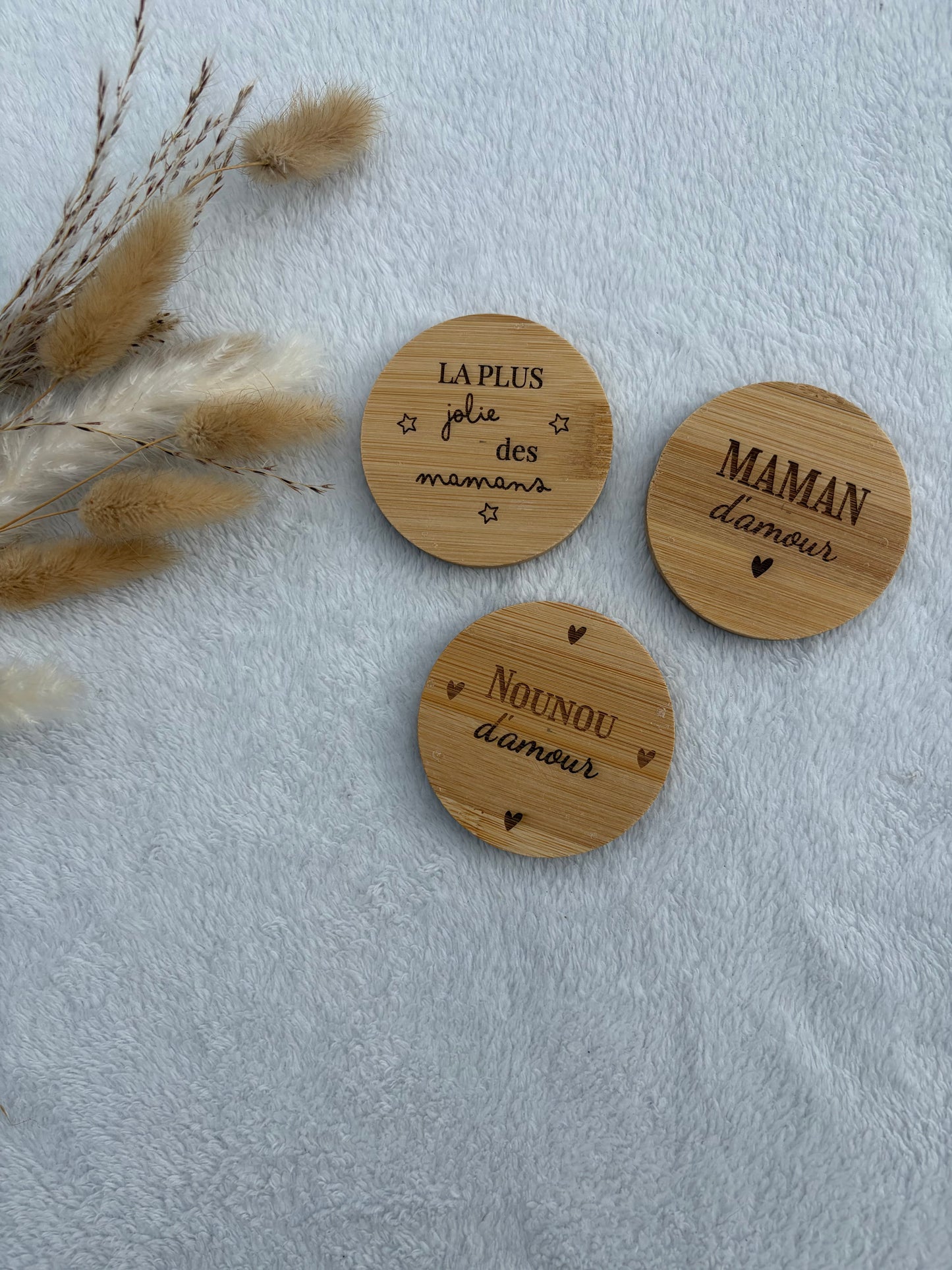 Miroir de poche bambou gravé personnalisé – Cadeau maman maîtresse femme