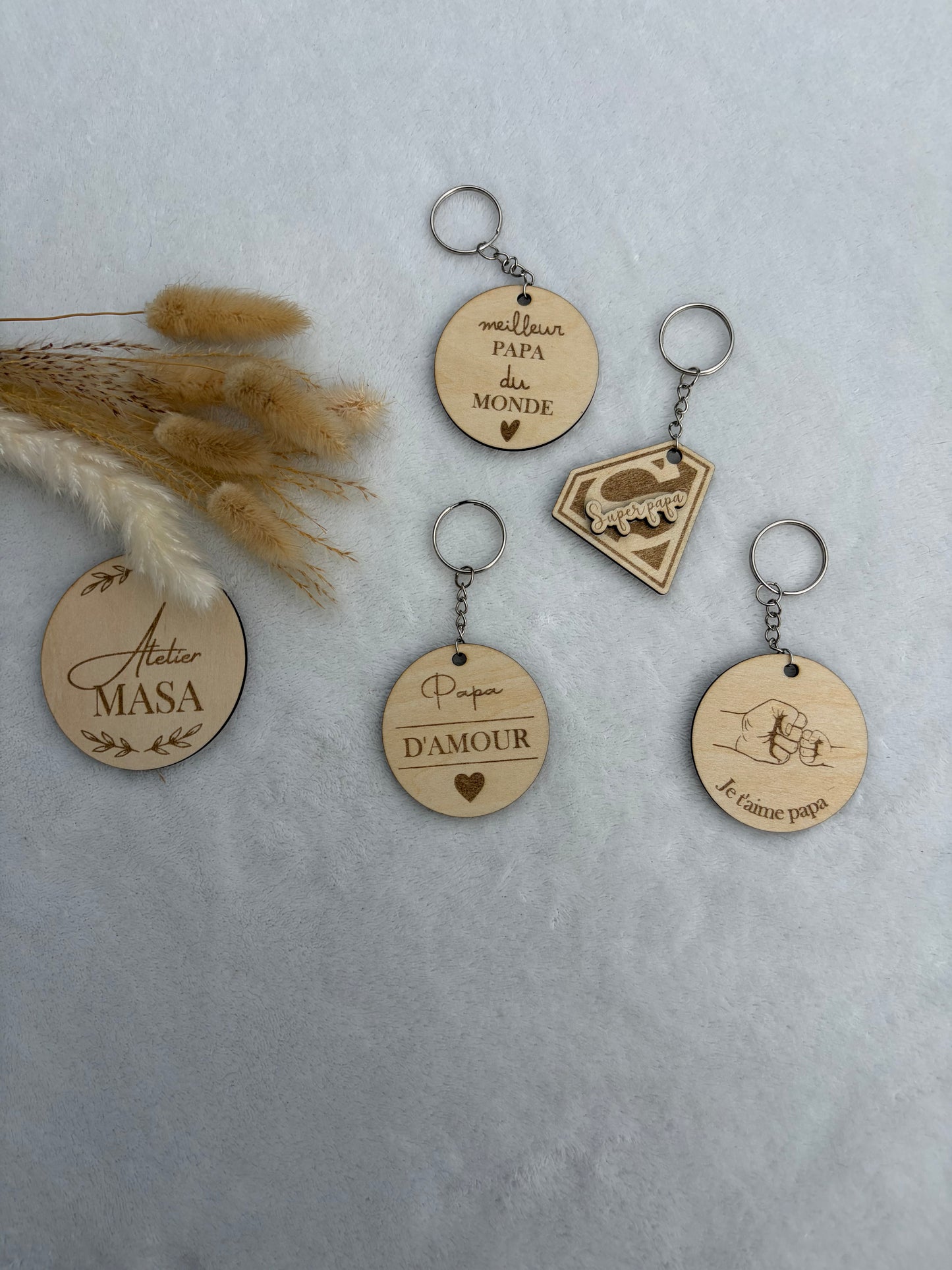 Porte-clé bois gravé papa - Cadeau fête des pères