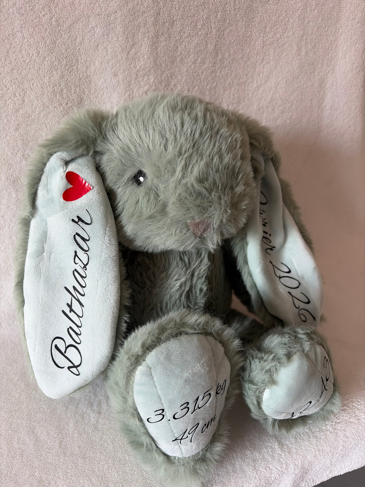 Lapin en peluche personnalisé – Souvenir de naissance