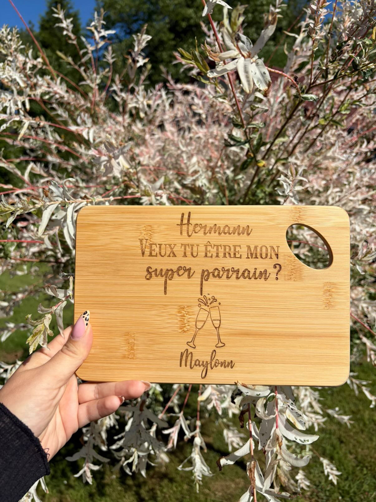 Planche à découper décorative - veux tu être mon parrain
