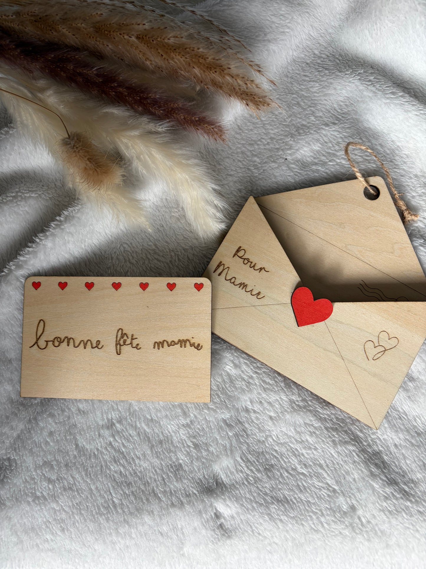 Carte & enveloppe en bois – Spéciale fête des mamies