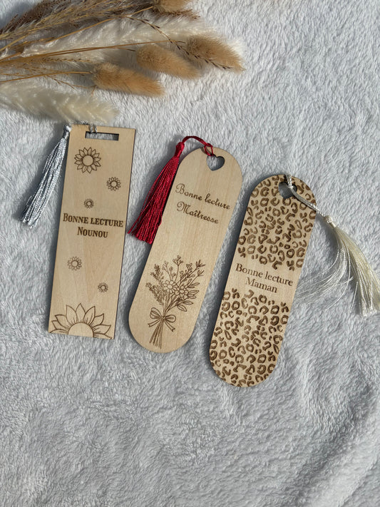 Marque-page bois gravé personnalisé – Cadeau lectrice maman maîtresse nounou