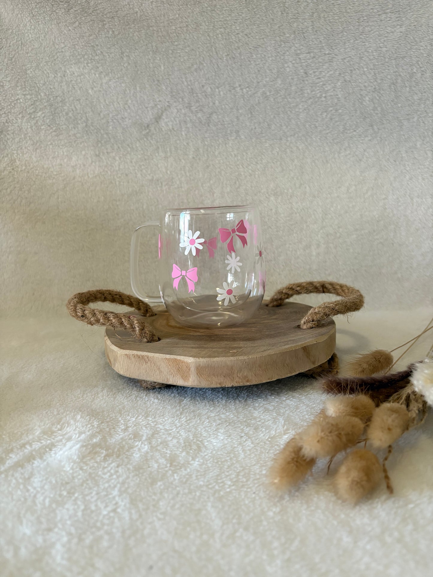 Tasse en verre à double paroi – Nœuds & marguerites