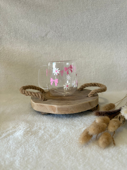 Tasse en verre à double paroi – Nœuds & marguerites