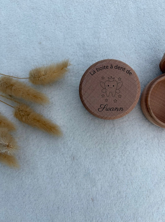 Boîte à dent de lait bois gravée personnalisée – Prénom enfant