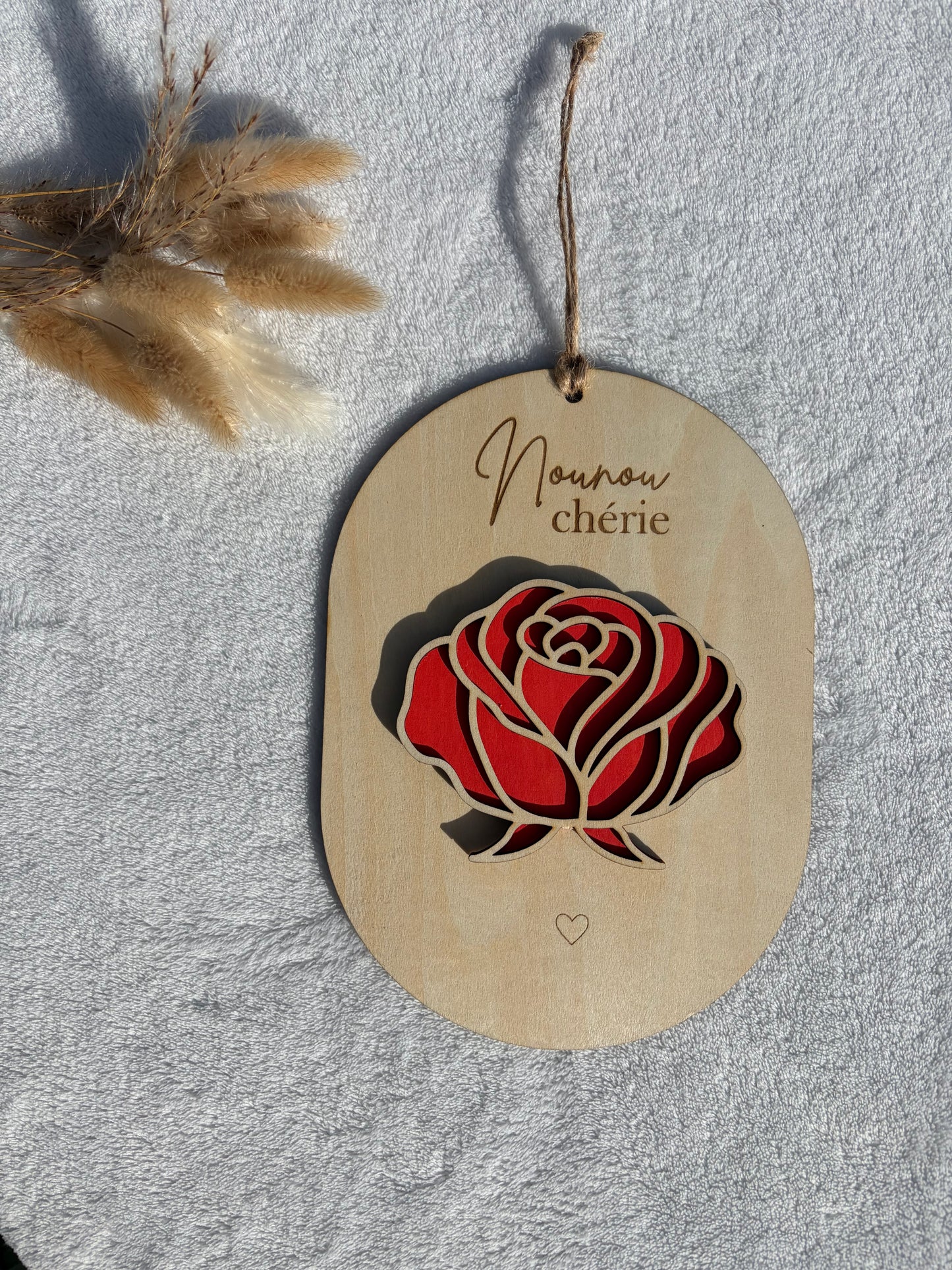 Plaque bois gravée personnalisée – Rose multicouche coloré