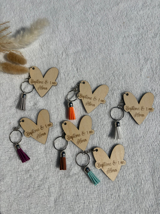 Porte-clé bois gravé personnalisé – Cadeau invité baptême mariage anniversaire