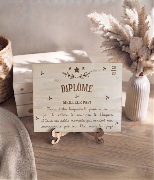 Diplôme bois personnalisé gravure laser - Cadeau papi