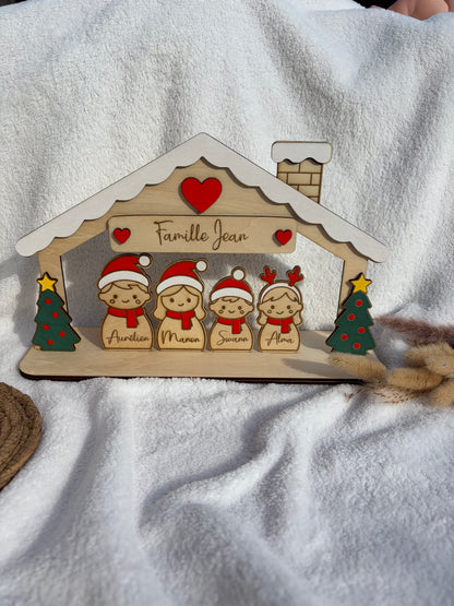 Maison famille Noël bois personnalisée - Décoration