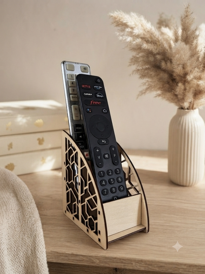Support télécommande bois découpé laser - Rangement salon