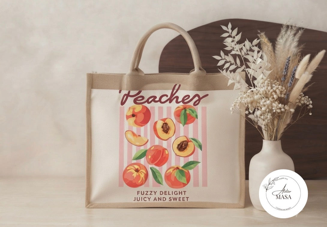 Sac cabas en toile de jute imprimé – Grand format 21 L