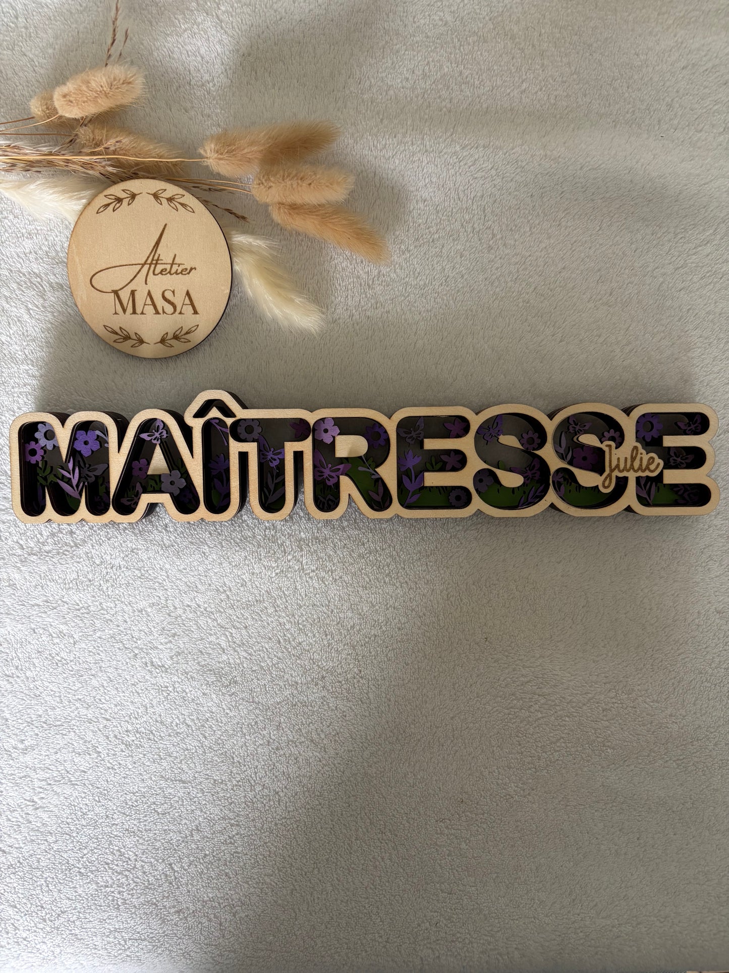 Mot bois multicouche peint personnalisé – Cadeau maîtresse atsem nounou fin d’année