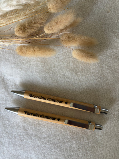 Stylo Bambou Personnalisé - Gravure Texte et Symbole au Choix