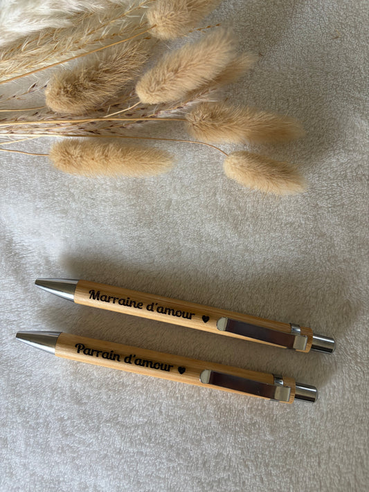 Stylo Bambou Personnalisé - Gravure Texte et Symbole au Choix