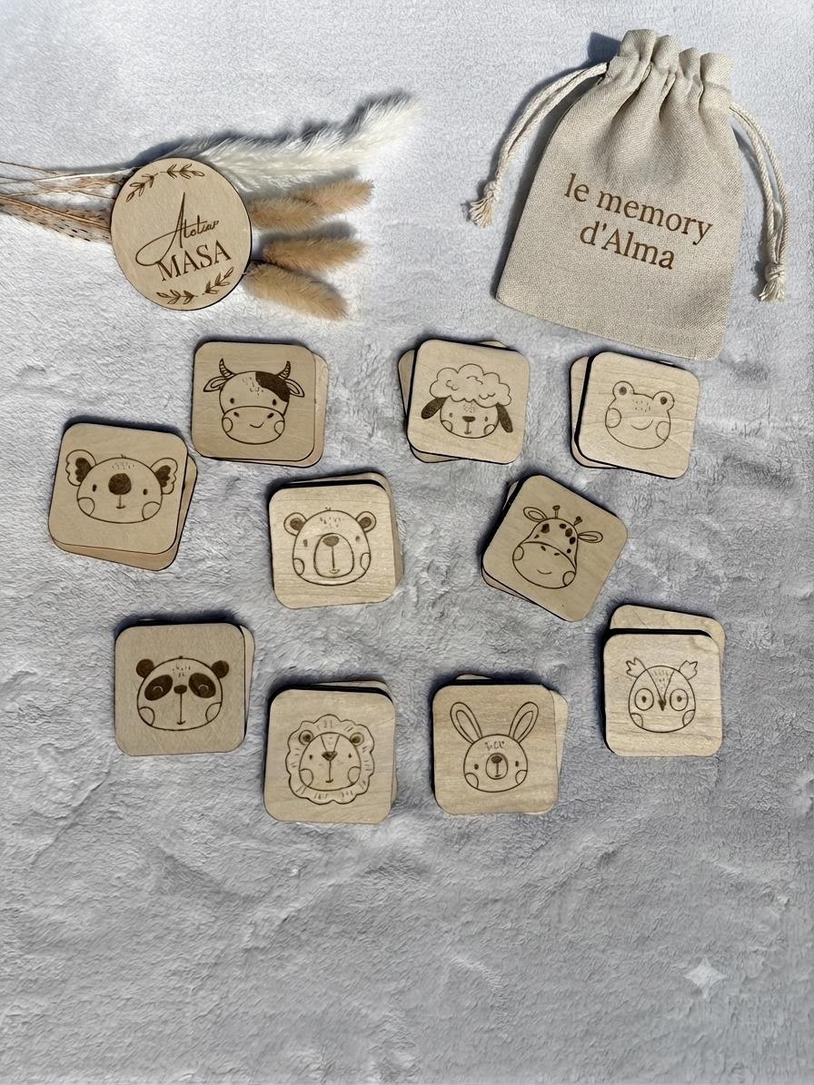 Jeu de memory bois personnalisé enfant - Cadeau naissance