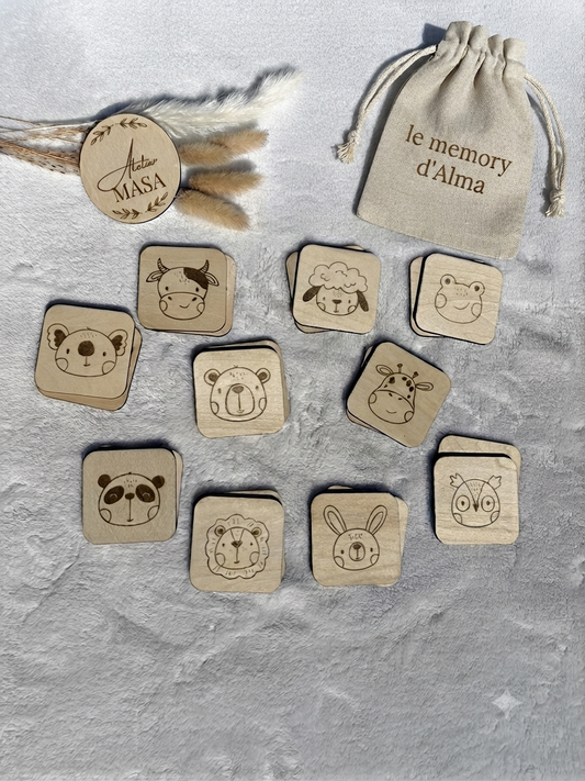 Jeu de memory bois personnalisé enfant - Cadeau naissance
