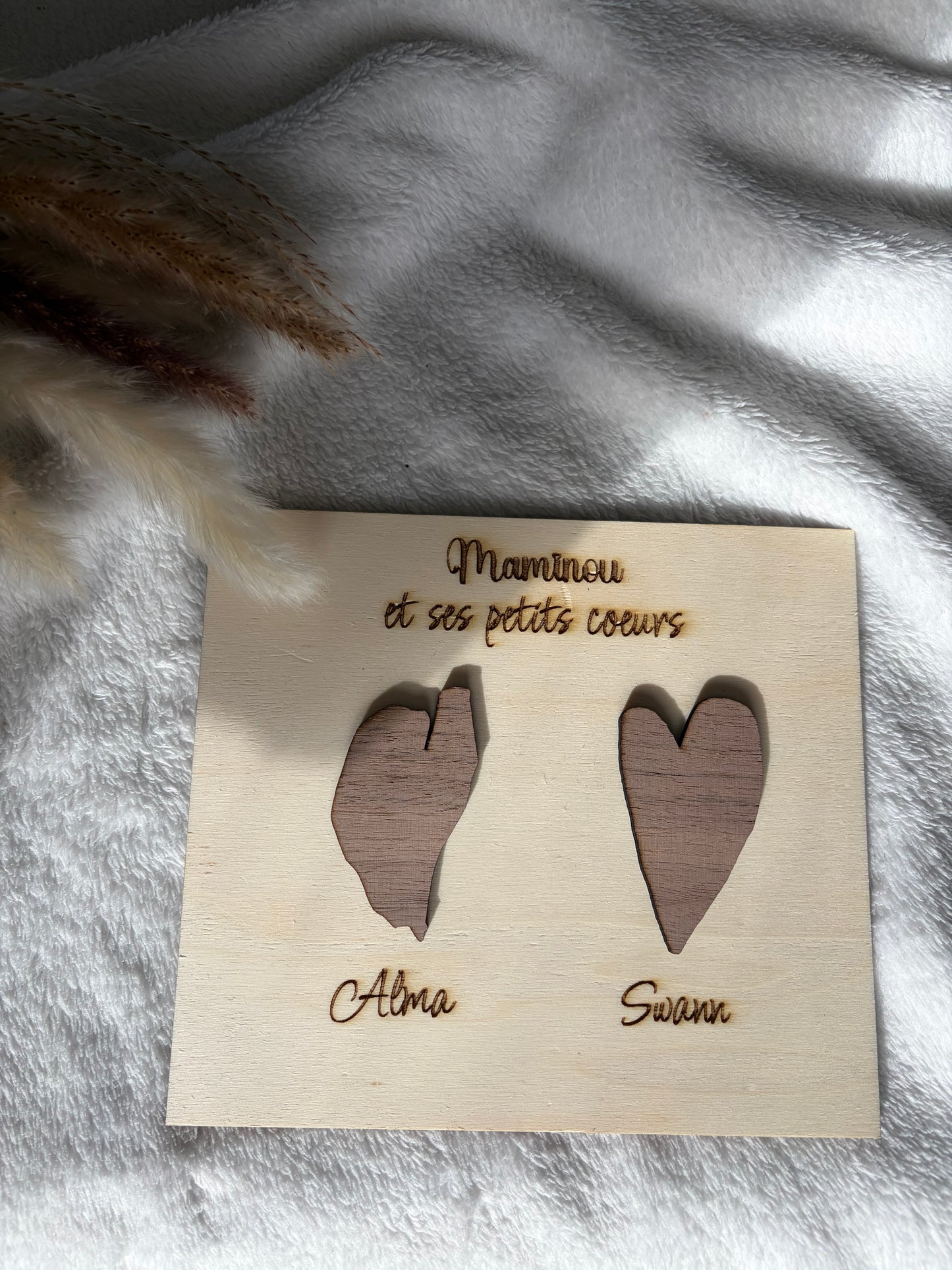 Mamie et ses petits cœurs - Plaque en bois