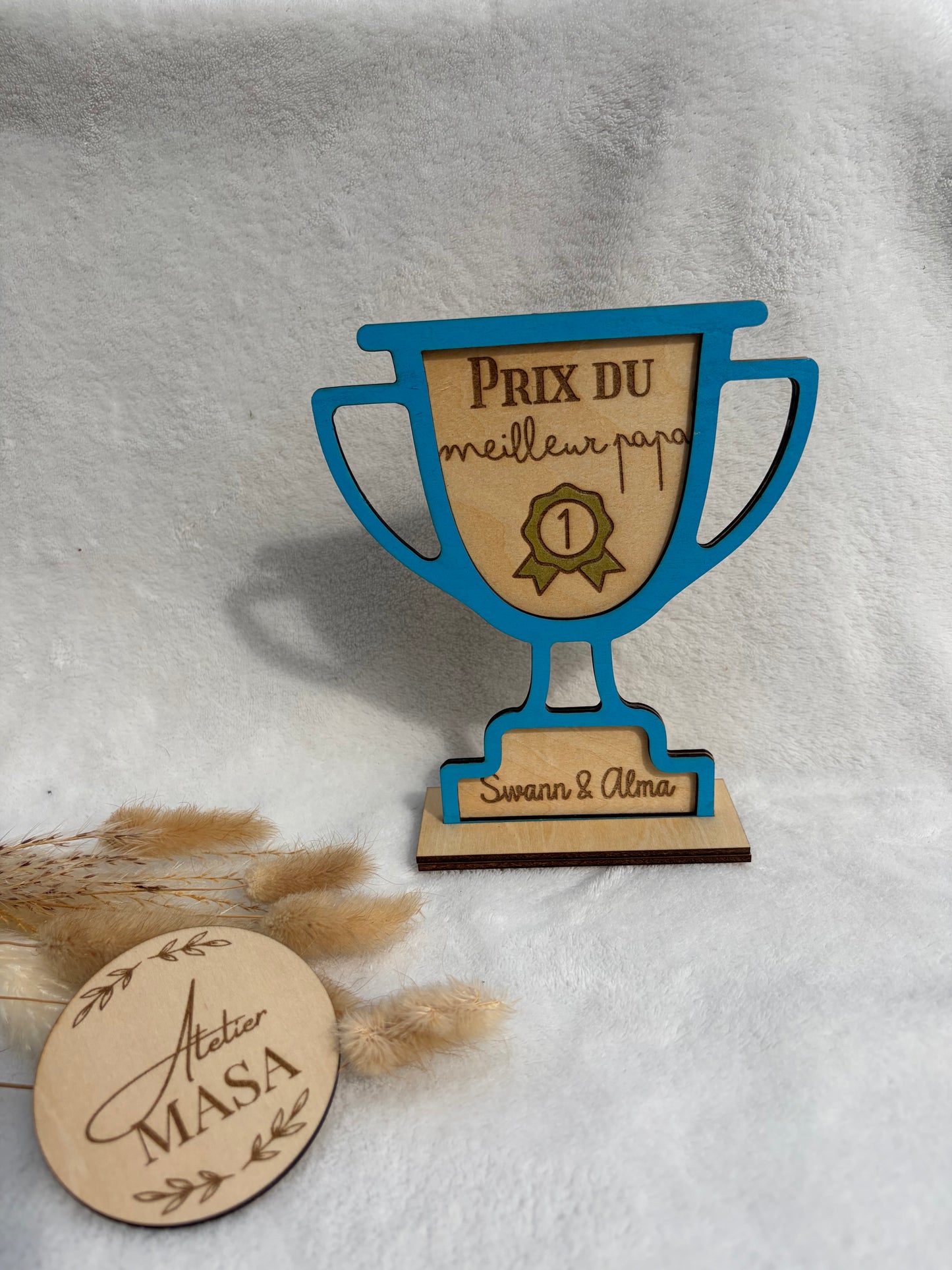 Trophée bois personnalisé gravure laser - Cadeau papa