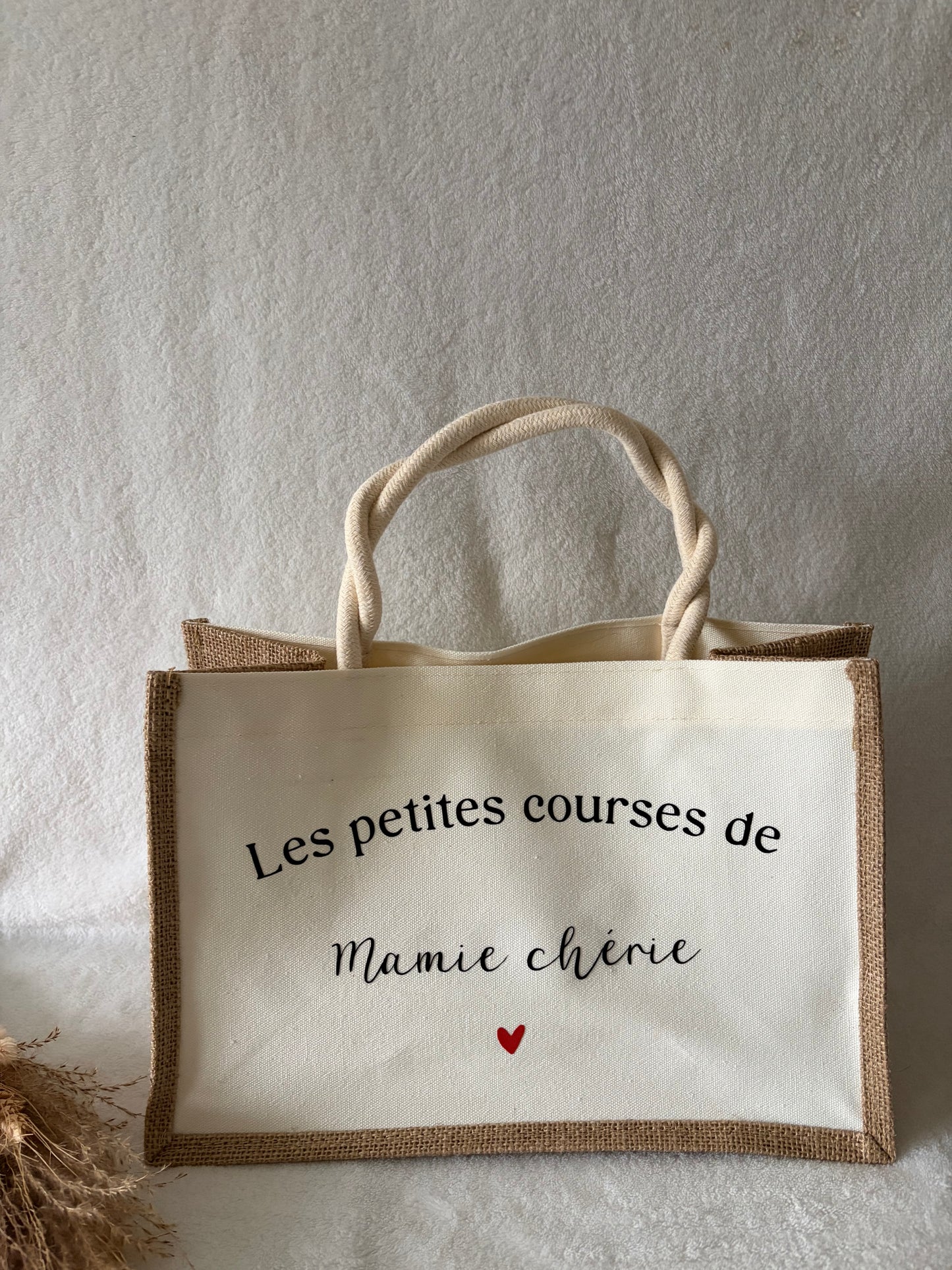 Sac en toile de jute - les petites courses de mamie chérie