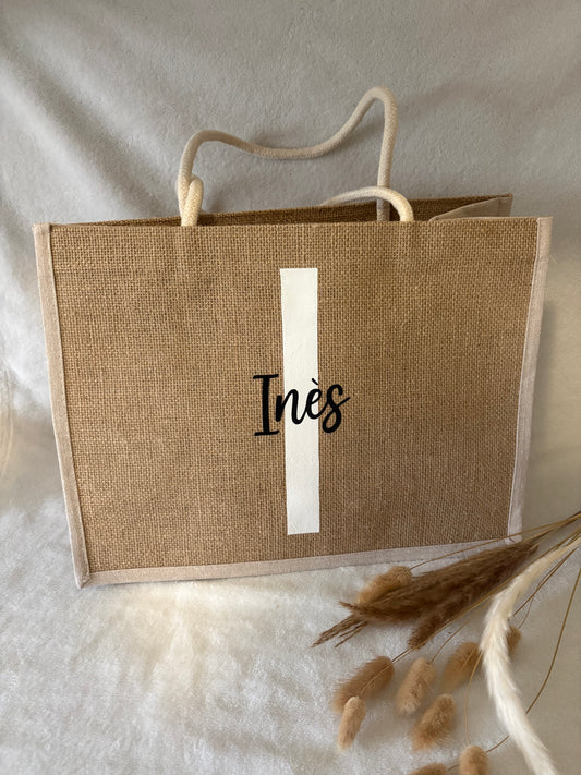 Sac en toile de jute - Initiale + Prénom