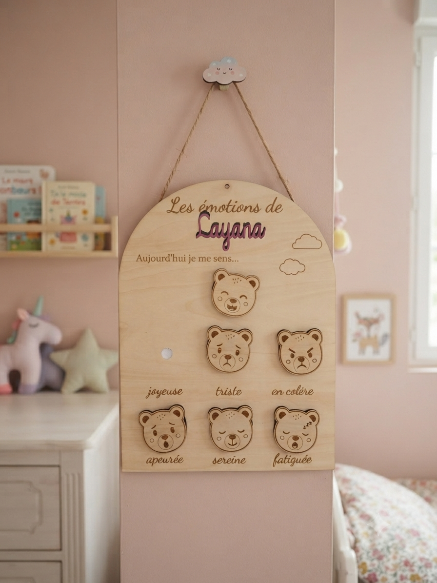 Tableau des émotions personnalisé en bois pour enfant