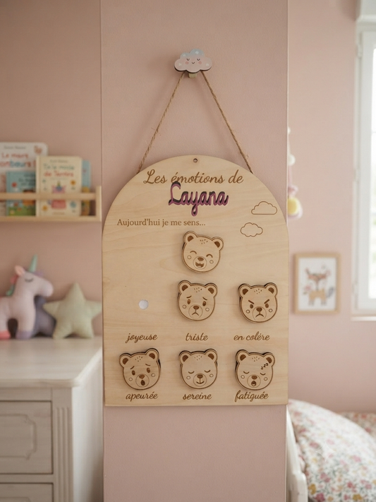 Tableau des émotions personnalisé en bois pour enfant