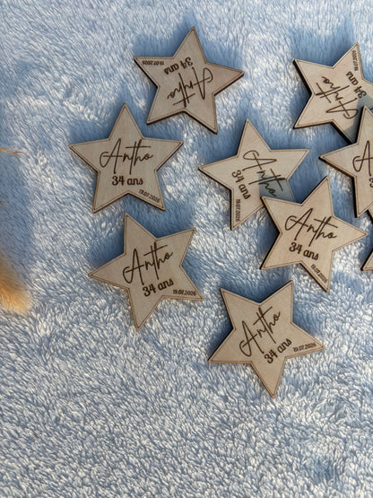 Magnet bois gravé personnalisé – Cadeau invité anniversaire événement