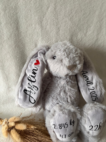 Lapin en peluche personnalisé – Souvenir de naissance