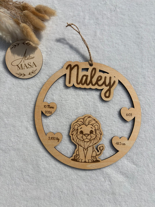 Décoration naissance bois gravée personnalisée – Prénom poids taille heure animal