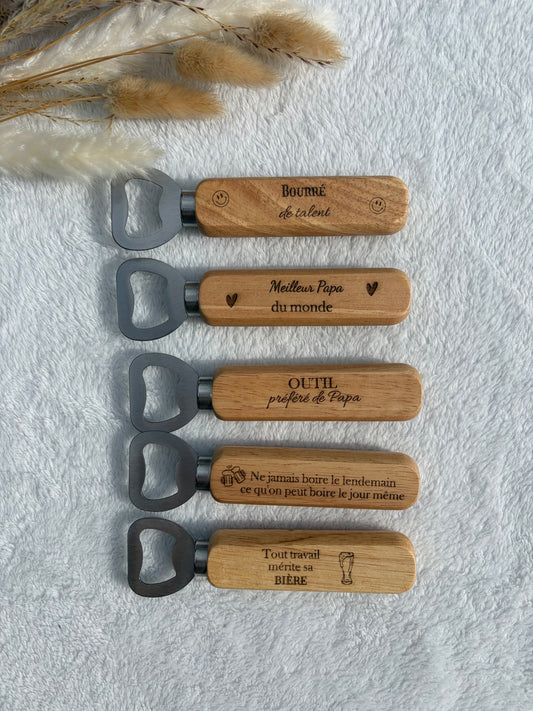 Décapsuleur bois gravé personnalisé – Cadeau homme papa humour
