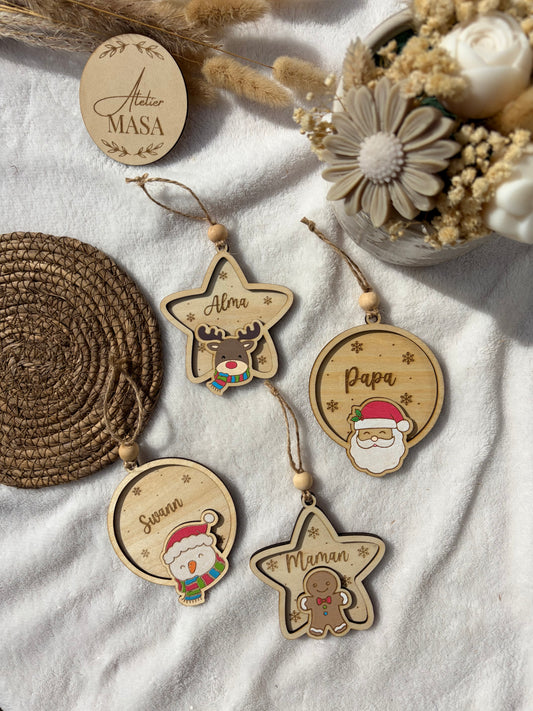 Boule de Noël bois personnage personnalisée - Décoration sapin