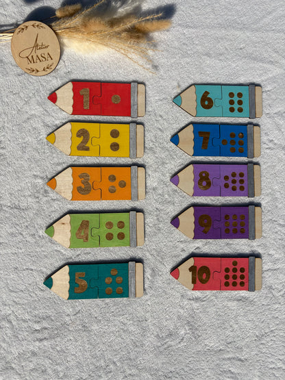 Puzzle chiffres bois enfant coloré - Jeu éducatif fait main