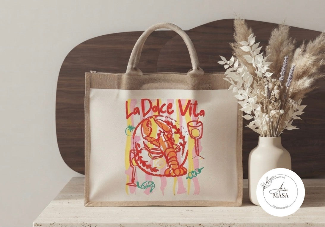 Sac cabas en toile de jute imprimé – Grand format 21 L