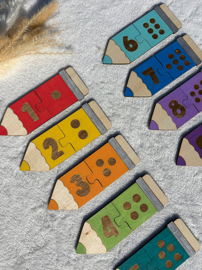 Puzzle chiffres bois enfant coloré - Jeu éducatif fait main