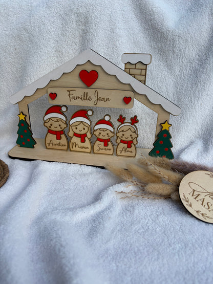 Maison famille Noël bois personnalisée - Décoration