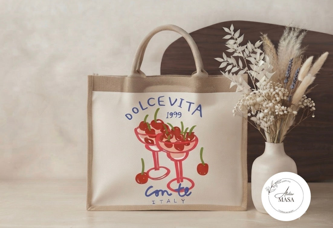Sac cabas en toile de jute imprimé – Grand format 21 L