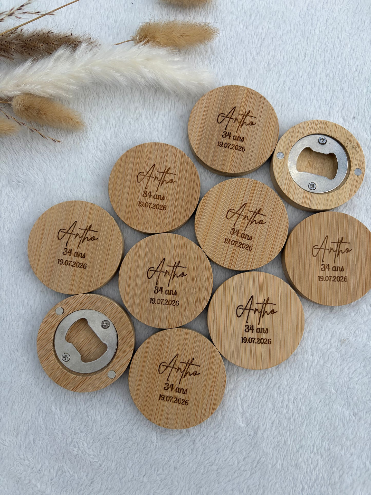 Décapsuleur bois bambou gravé personnalisé – Cadeau invité anniversaire événement