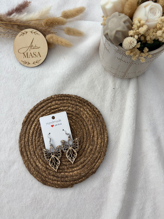 Boucles d'oreilles bois tilleul & acier inoxydable - Bijou fait main