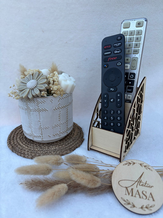 Support télécommande bois découpé laser - Rangement salon