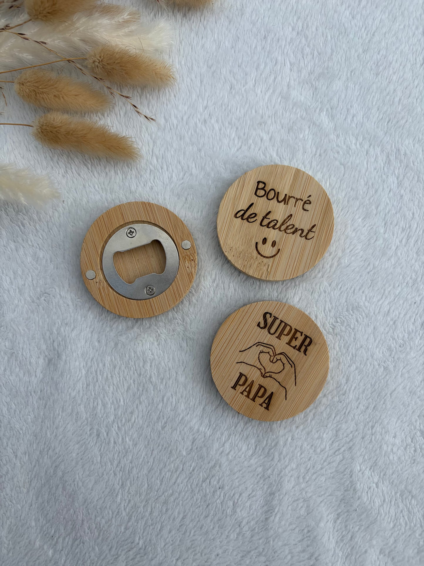 Décapsuleur bambou gravé personnalisé – Cadeau papa homme humour fête des pères