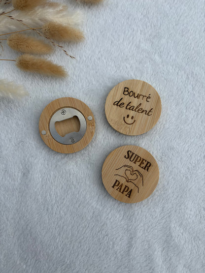 Décapsuleur bambou gravé personnalisé – Cadeau papa homme humour fête des pères