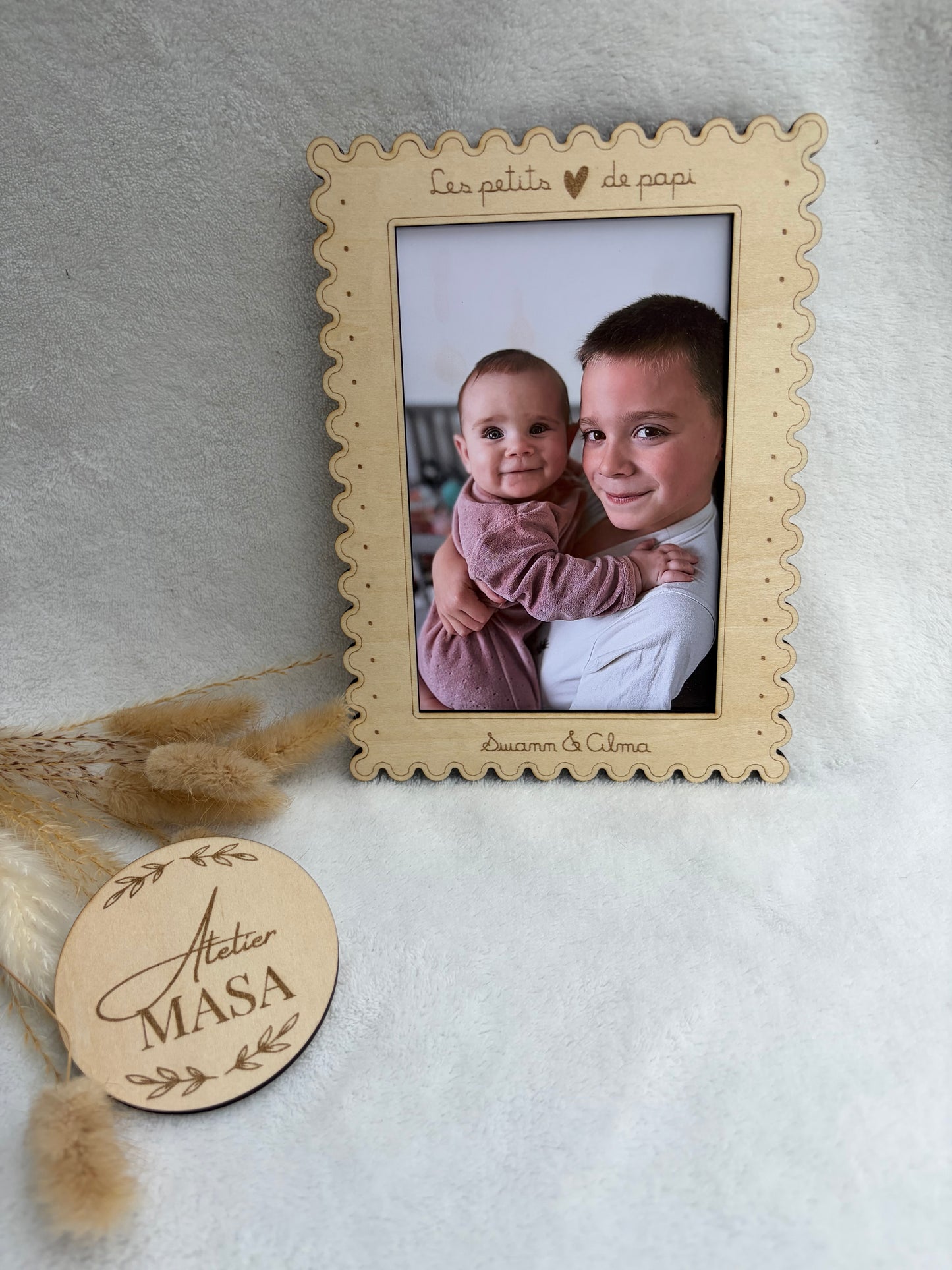Cadre photo bois personnalisé gravure laser - Cadeau famille