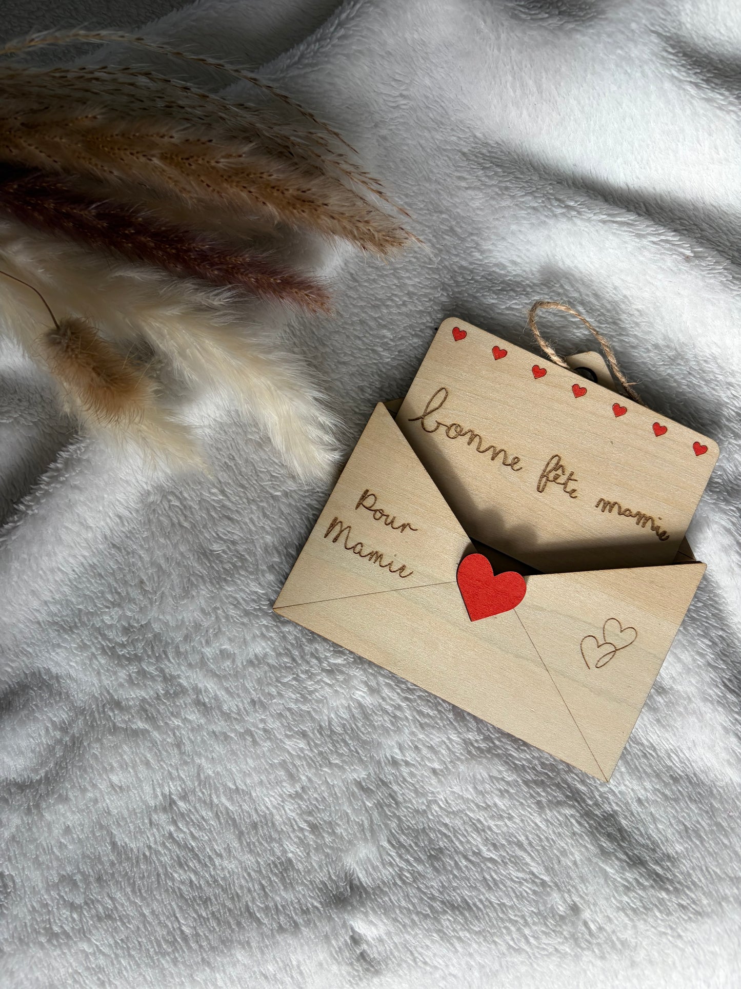 Carte & enveloppe en bois – Spéciale fête des mamies