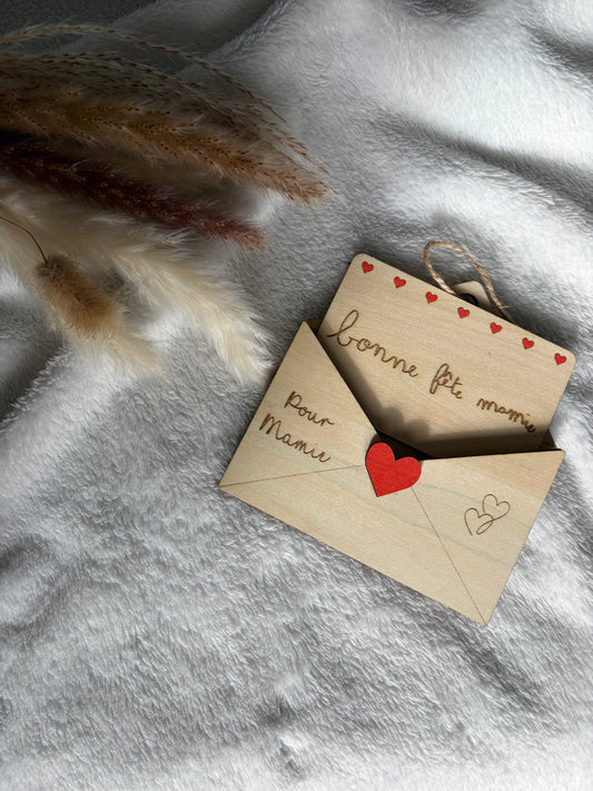 Carte & enveloppe en bois – Spéciale fête des mamies